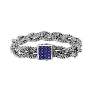 Sterling Silver Twisted Chain Bracelet With Sapphire Quartz And Push Clasp