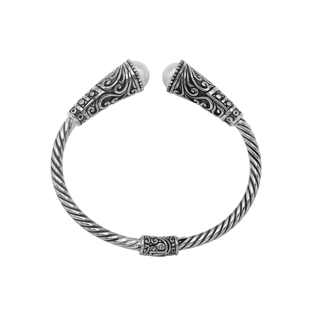 AB-1158-PEW Sterling Silver Bangle With Pearl Jewelry Bali Designs Inc 