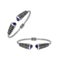 Sterling silver twisted bangle with amethyst quartz ends and oxidized Balinese design