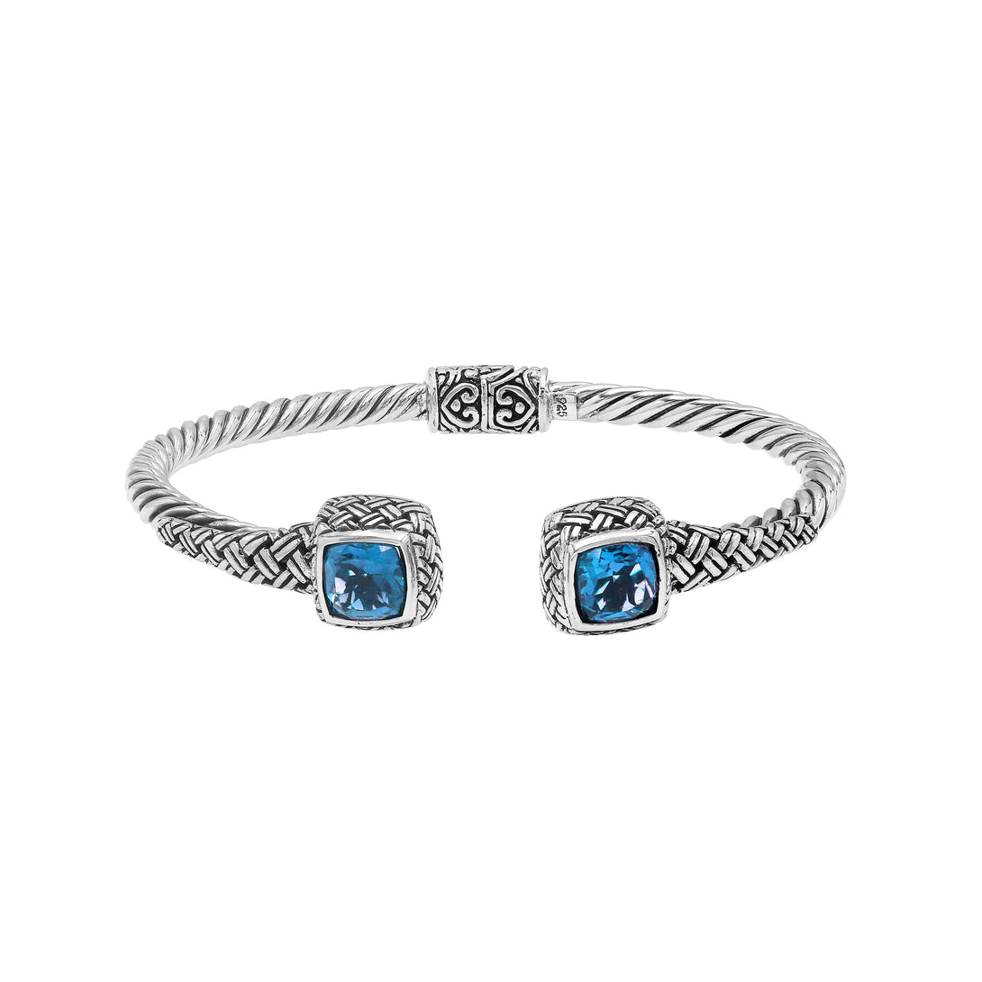 AB-1161-BT Sterling Silver Bangle With Blue Topaz Q. Jewelry Bali Designs Inc 