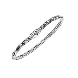Sterling silver wheat chain bracelet with dotted clasp and oxidized Balinese finish