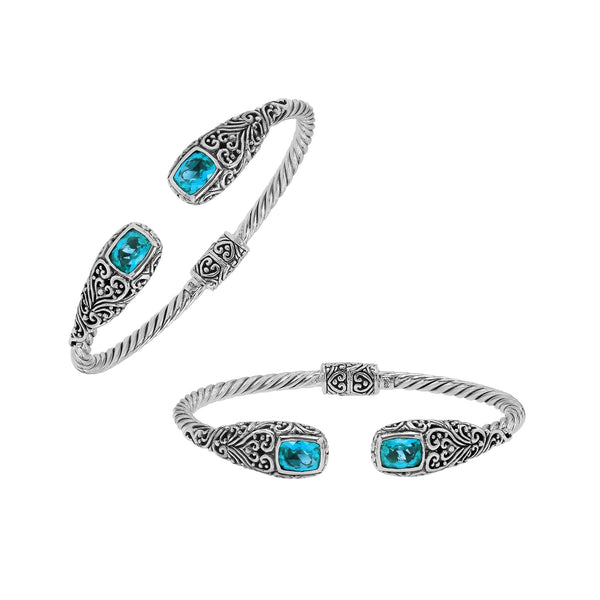 AB-1167-BT Sterling Silver Bangle With Blue Topaz Q. Jewelry Bali Designs Inc 
