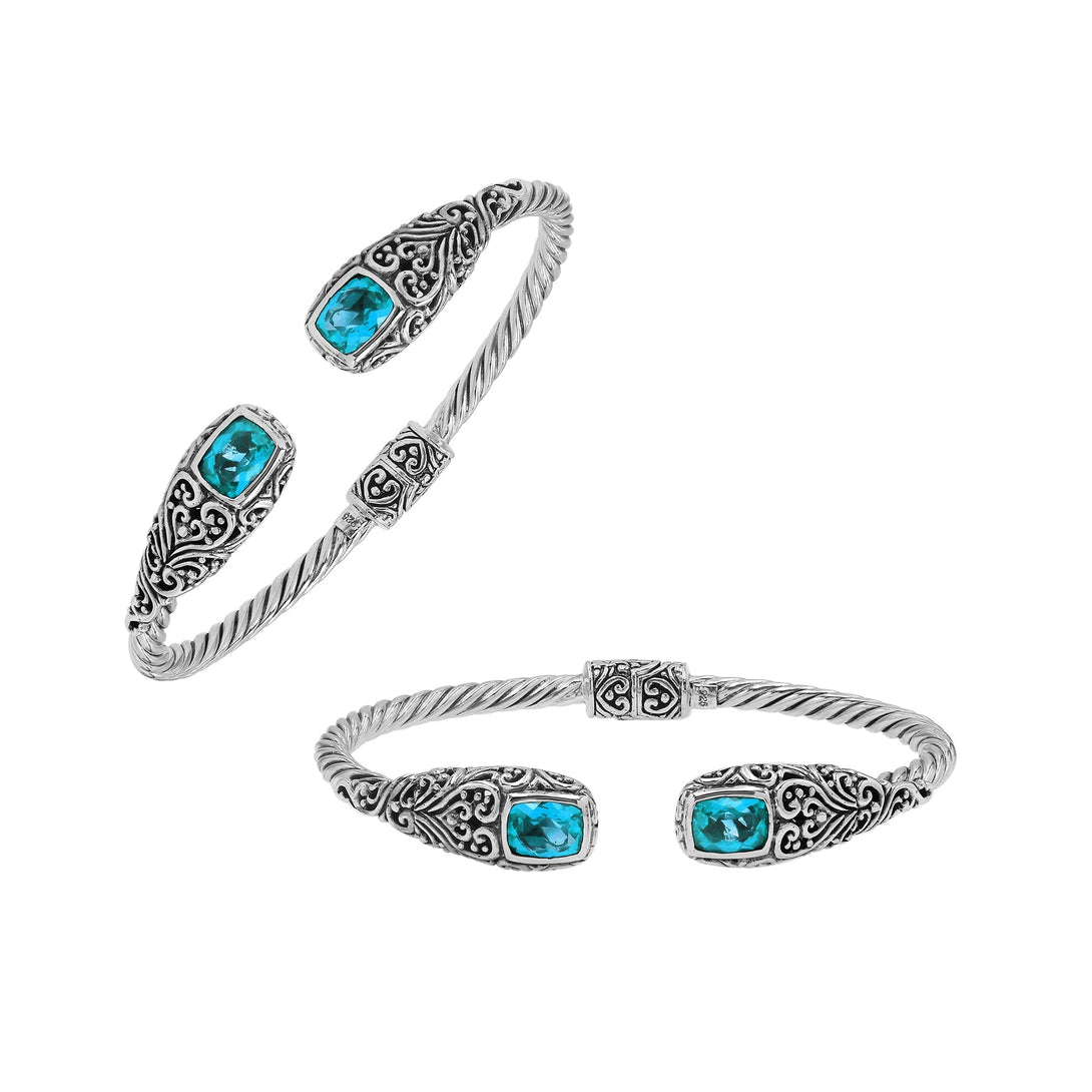 AB-1167-BT Sterling Silver Bangle With Blue Topaz Q. Jewelry Bali Designs Inc 