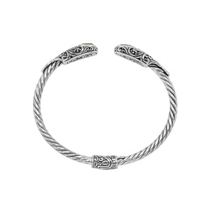 Elegant sterling silver open bangle with citrine quartz accents and Balinese engraved pattern