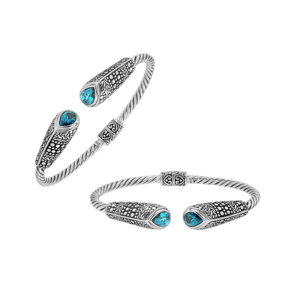 AB-1168-BT Sterling Silver Bangle With Blue Topaz Q. Jewelry Bali Designs Inc 