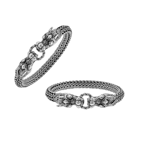 AB-1170-S-8.5" Sterling Silver Double Dragon Bracelet With Plain Silver Jewelry Bali Designs Inc 