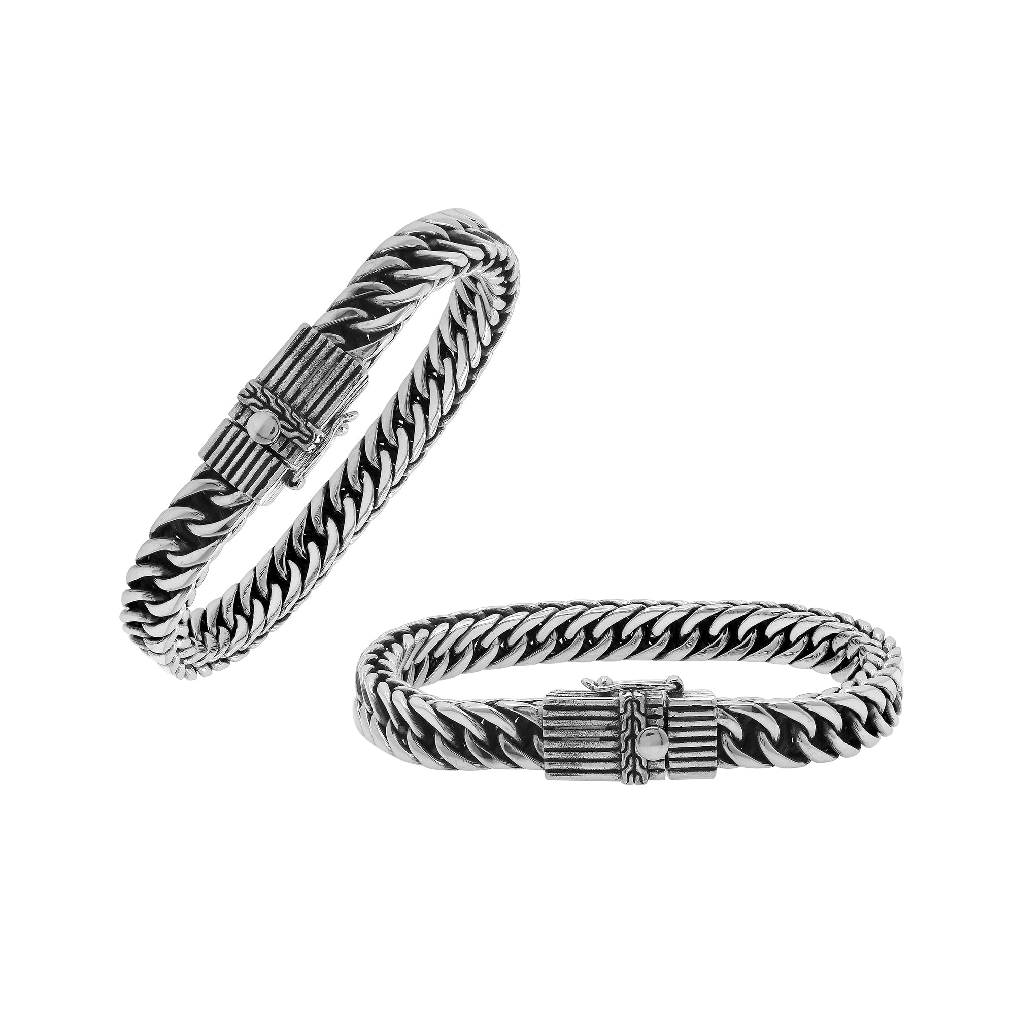 Sterling silver curb chain bracelet with textured box clasp handcrafted in Bali