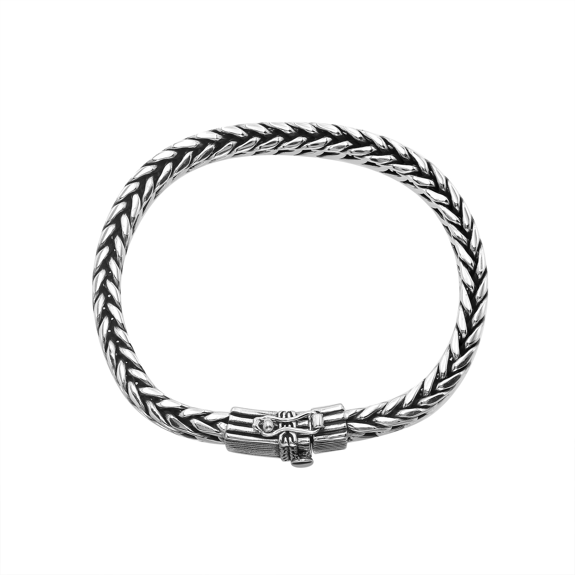 Sterling silver curb chain bracelet with textured box clasp handcrafted in Bali