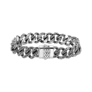 925 Sterling Silver Mix Chain Bracelet With Push Clasp Featuring Curb And Rope Design