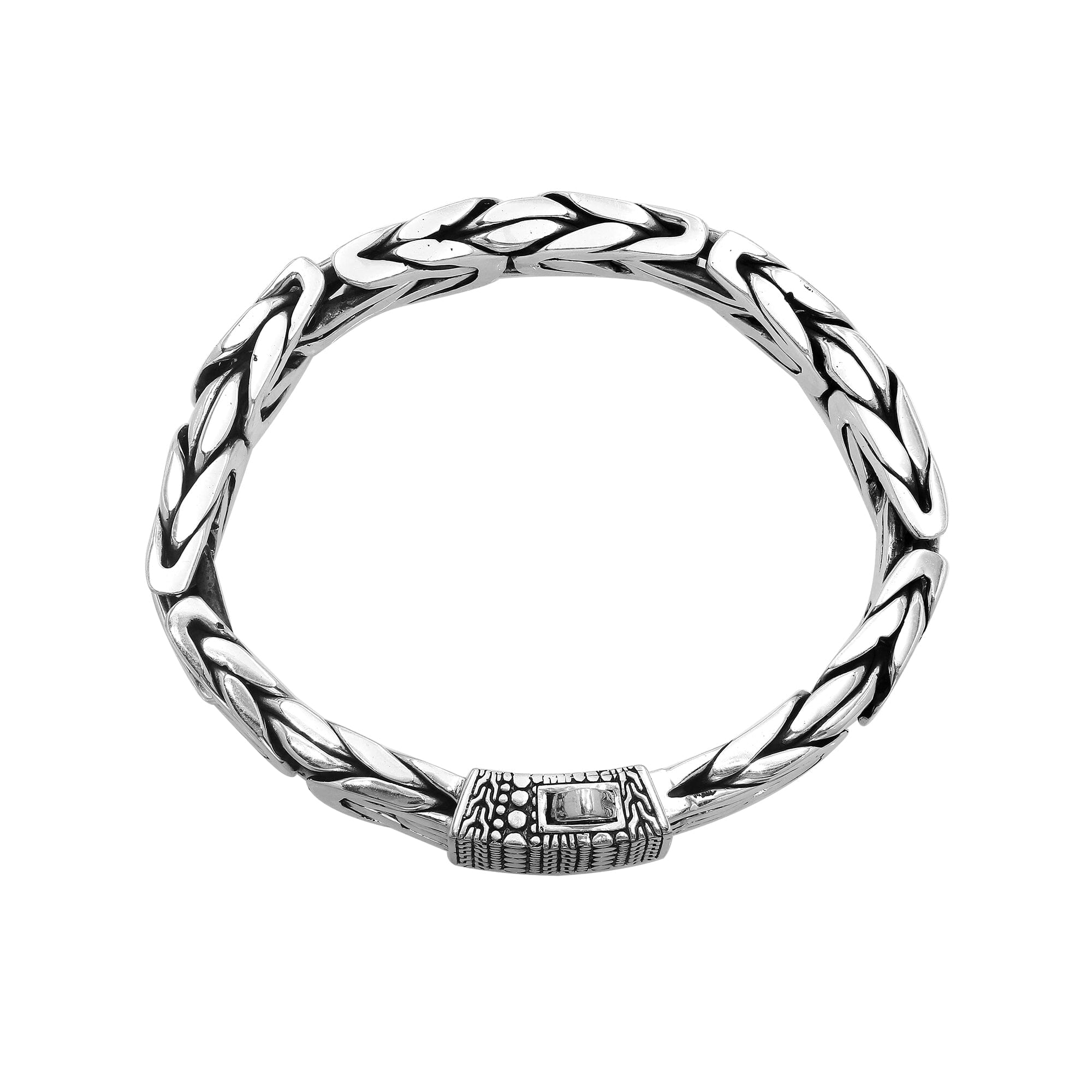 925 Sterling Silver Woven Chain Bracelet With Push Clasp And Balinese Texture