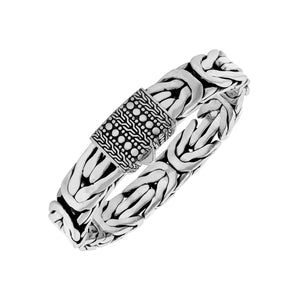 925 Sterling Silver Woven Chain Bracelet With Push Clasp And Balinese Texture
