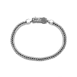 925 Sterling Silver Balinese Chain Bracelet With Box Clasp On White Background