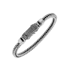 925 Sterling Silver Balinese Chain Bracelet With Box Clasp On White Background