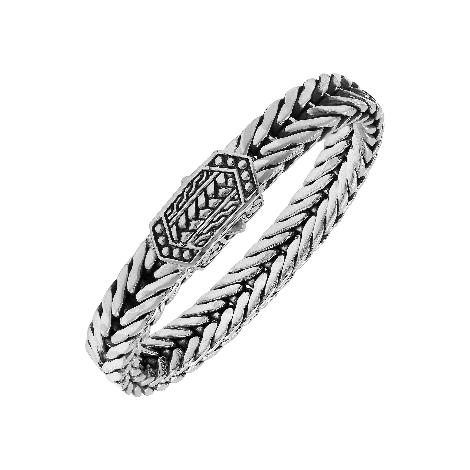 925 Sterling Silver Balinese Chain Bracelet With Push Clasp On White Background