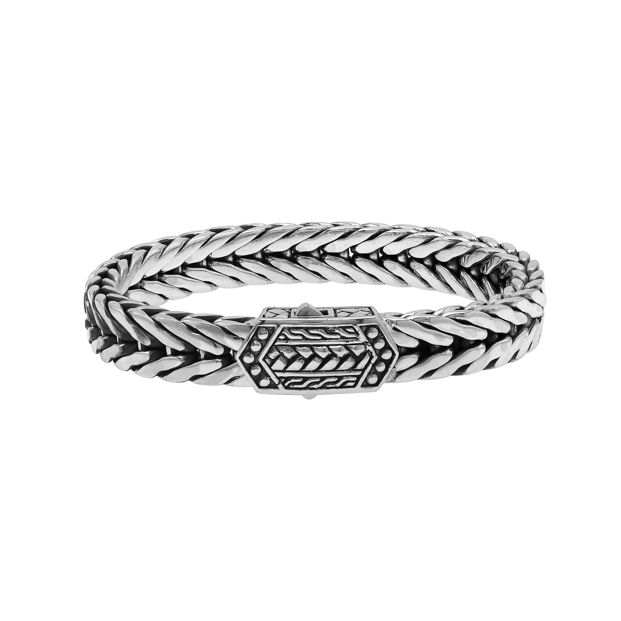 925 Sterling Silver Balinese Chain Bracelet With Push Clasp On White Background