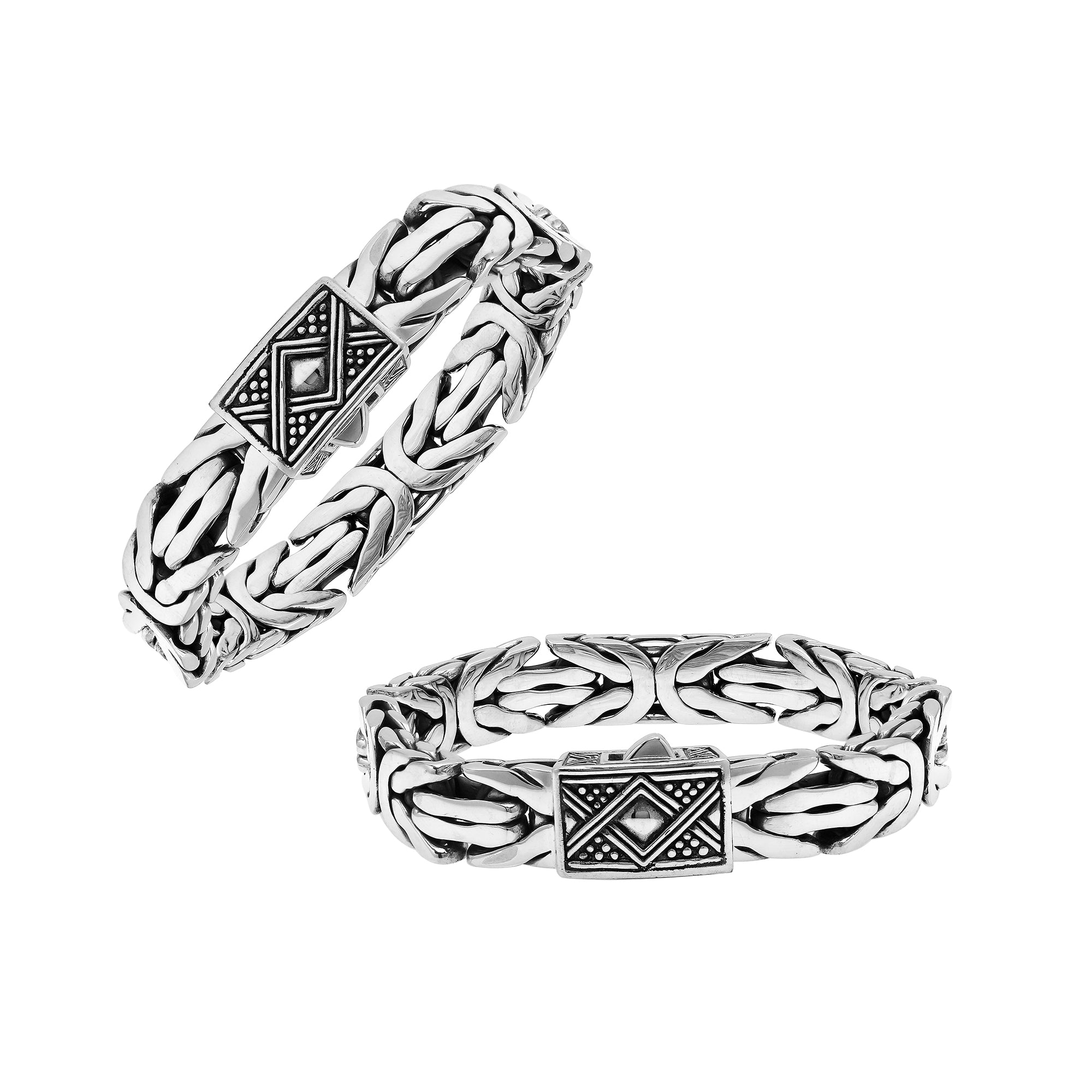 Silver Balinese Link Bracelet With Push Clasp On White Background