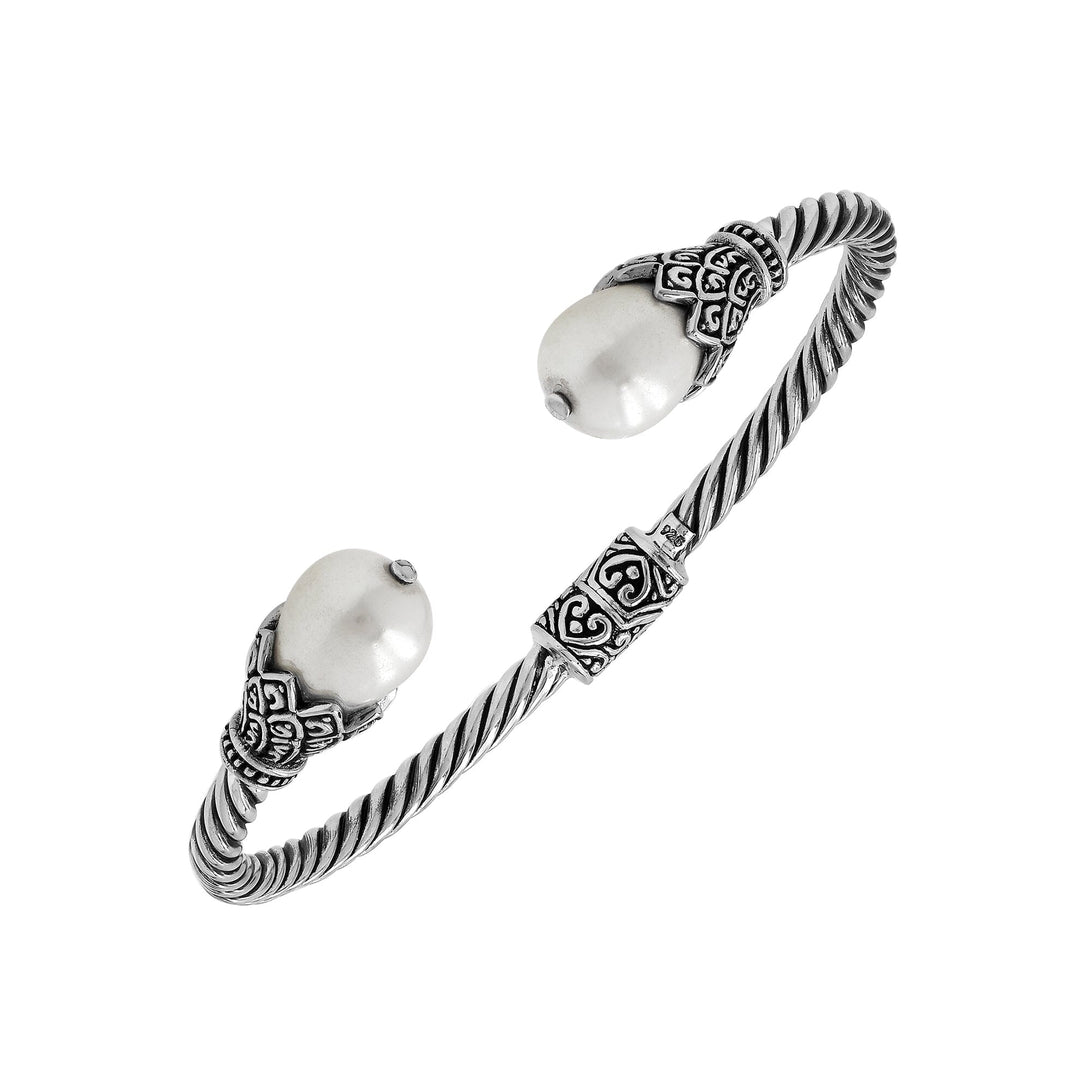 AB-1190-PEW Sterling Silver Bangle With Pearl Jewelry Bali Designs Inc 