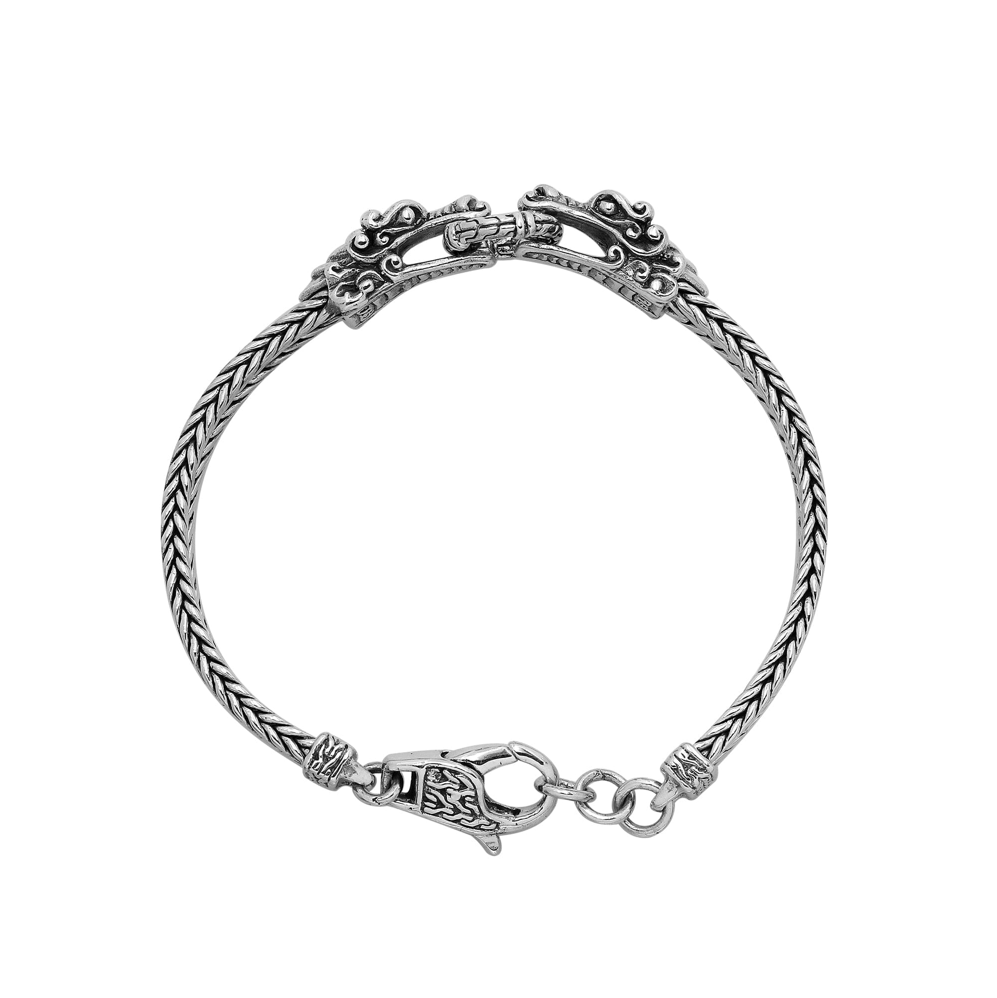 925 Sterling Silver Balinese Dragon Chain Bracelet With Lobster Lock On White Background