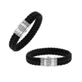 925 Sterling Silver Bracelet With Black Leather And Push Lock On White Background