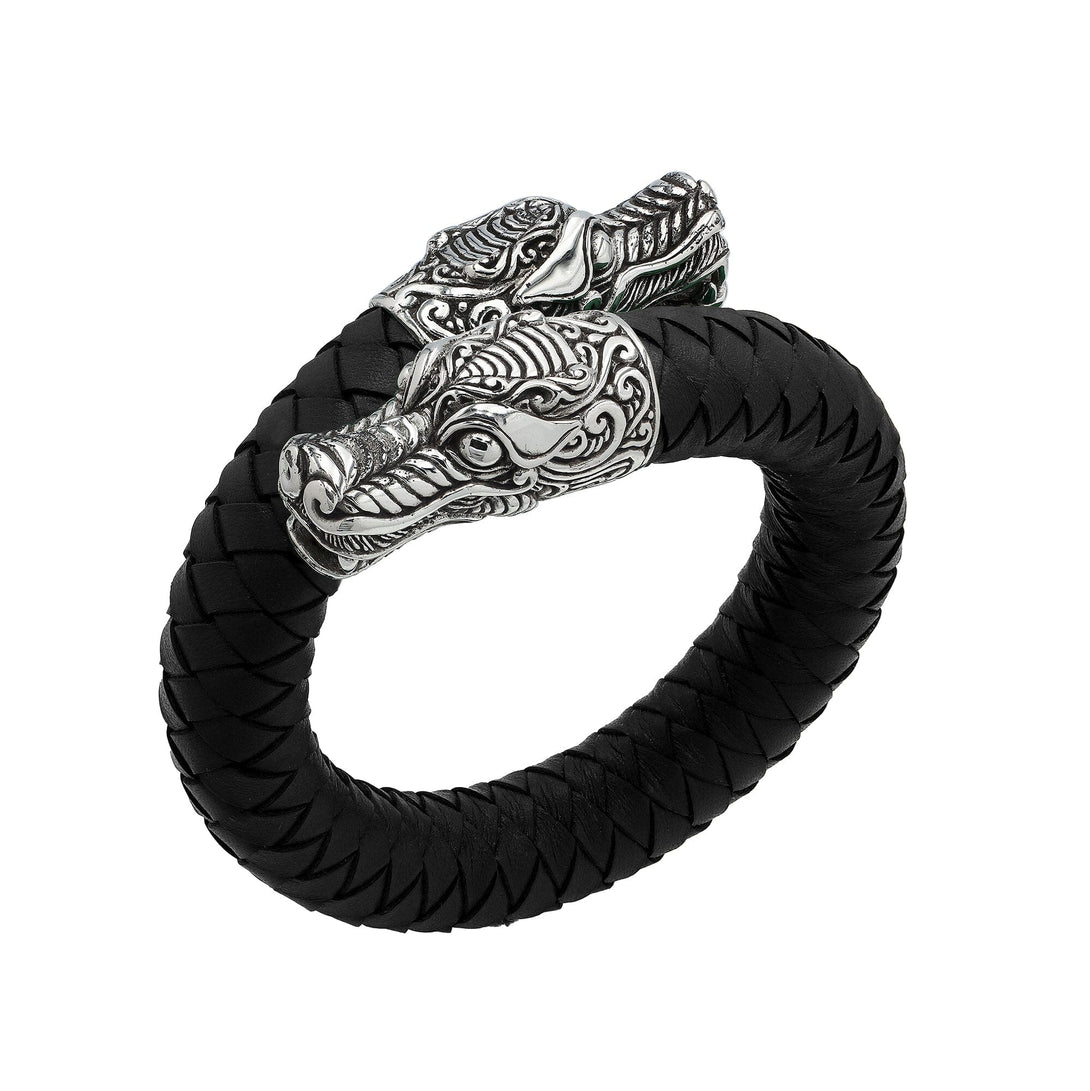 AB-1194-LT-BLK-L Sterling Silver Bracelet With Black Leather Jewelry Bali Designs Inc 