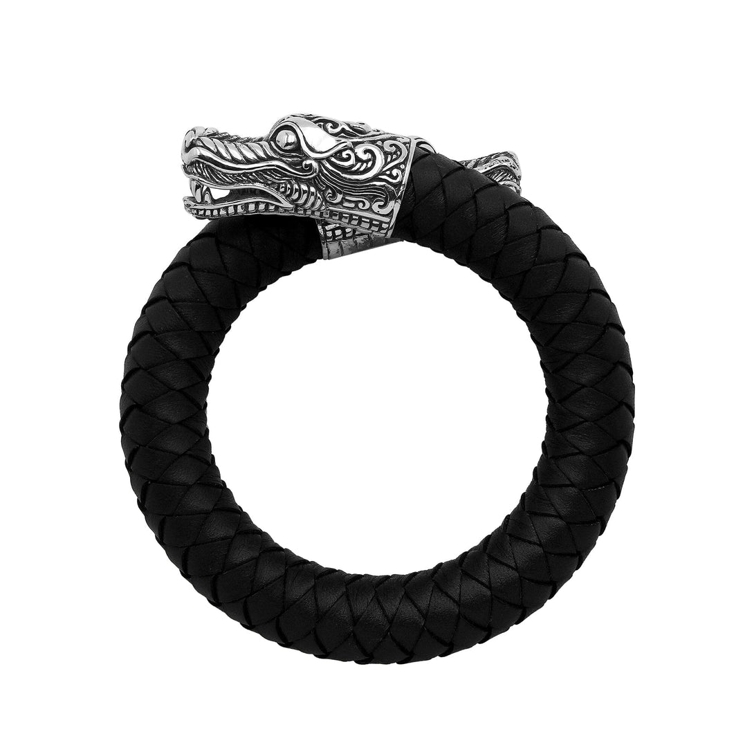 AB-1194-LT-BLK-M Sterling Silver Bracelet With Black Leather Jewelry Bali Designs Inc 