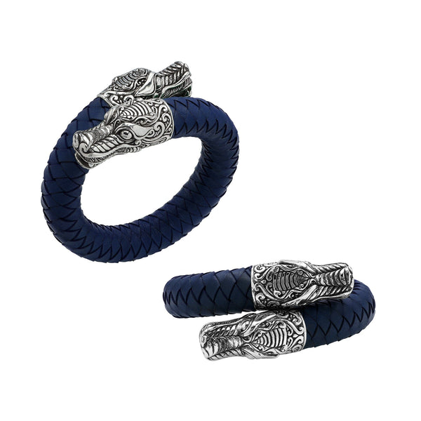 AB-1194-LT-BLUE-S Sterling Silver Bracelet With Blue Leather Jewelry Bali Designs Inc 