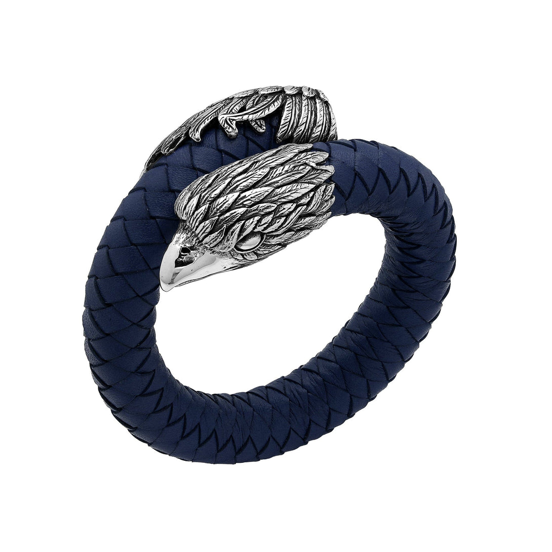 AB-1195-LT-BLK-L Sterling Silver Bracelet With Blue Leather Jewelry Bali Designs Inc 