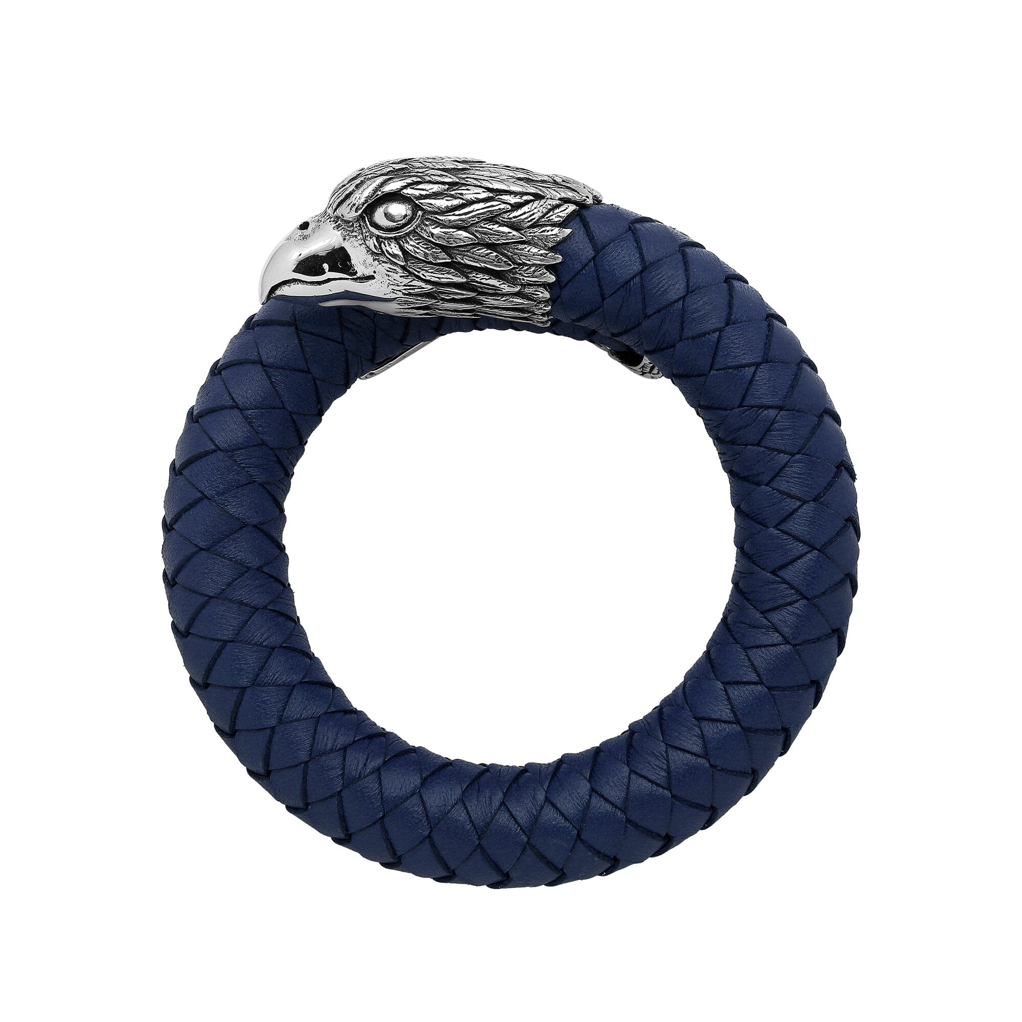925 Sterling Silver Eagle Bracelet With Blue Leather On White Background