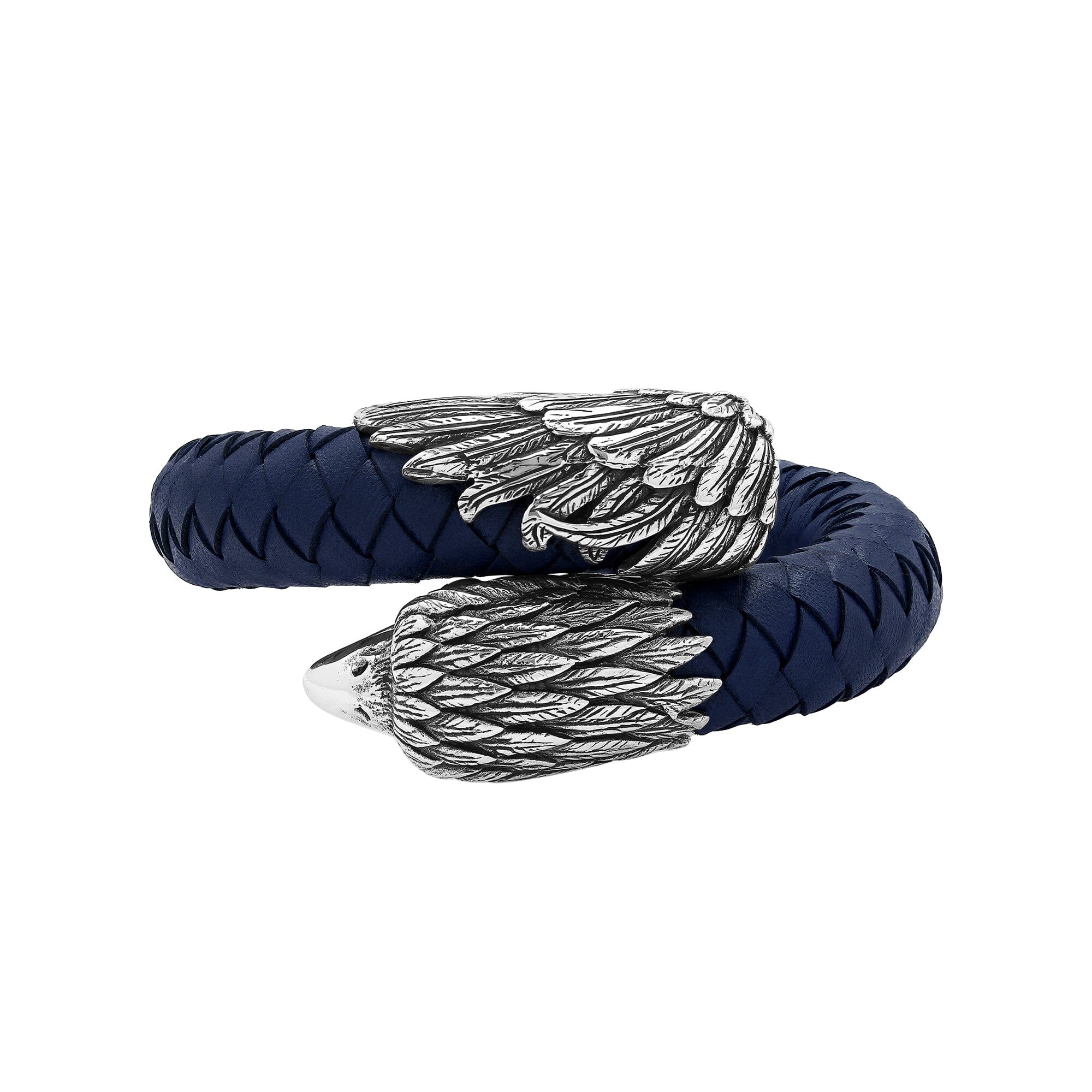 925 Sterling Silver Eagle Bracelet With Blue Leather On White Background