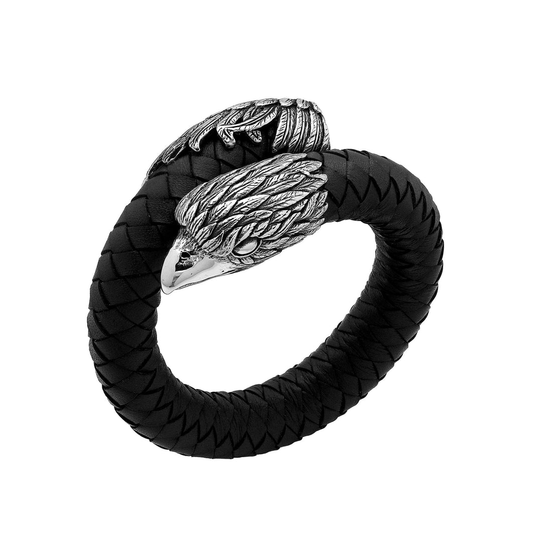 AB-1195-LT-BLK-S Sterling Silver Bracelet With Black Leather Jewelry Bali Designs Inc 