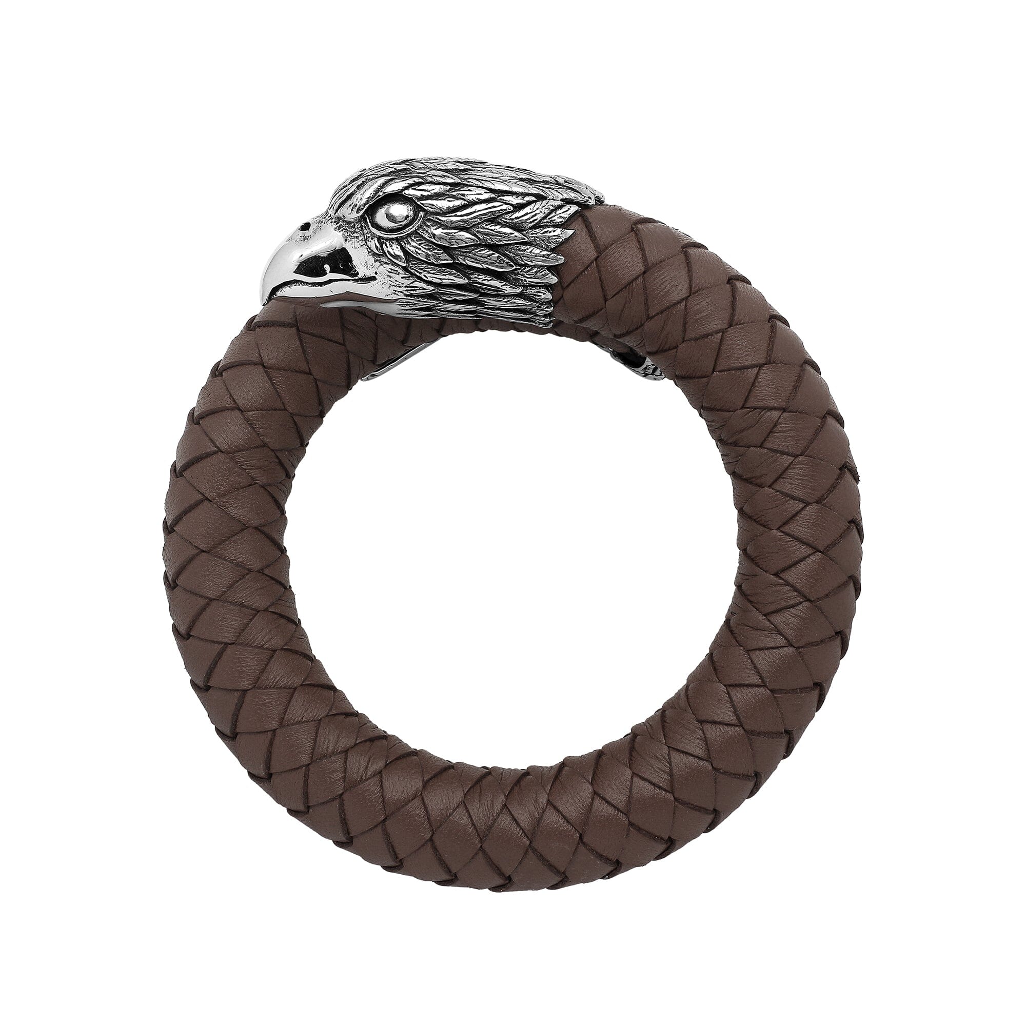925 Sterling Silver Eagle Bracelet With Brown Leather On White Background