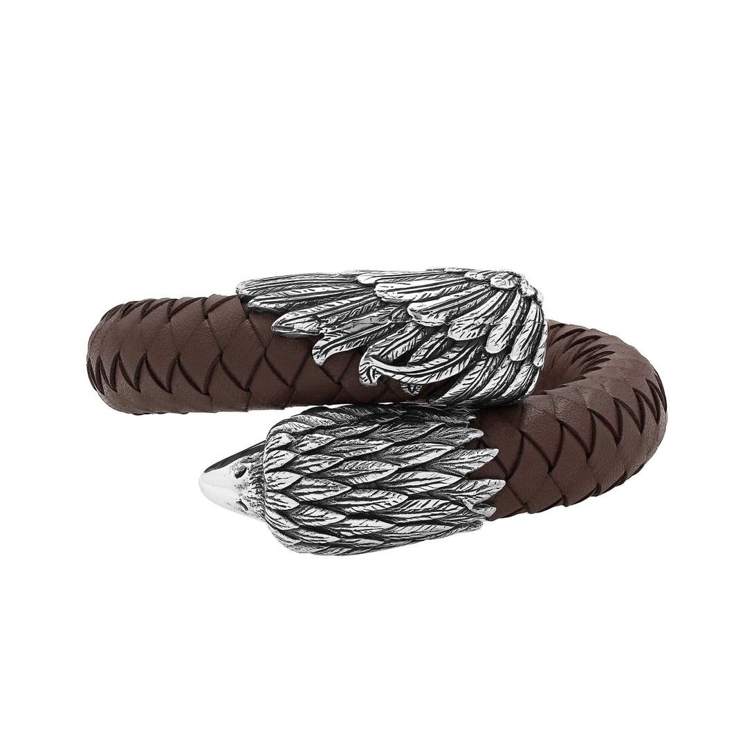 AB-1195-LT-BRW-M Sterling Silver Bracelet With Brown Leather Jewelry Bali Designs Inc 