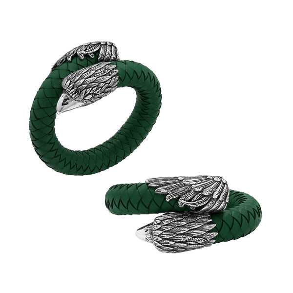 AB-1195-LT-Green-M Sterling Silver Bracelet With Green Leather Jewelry Bali Designs Inc 