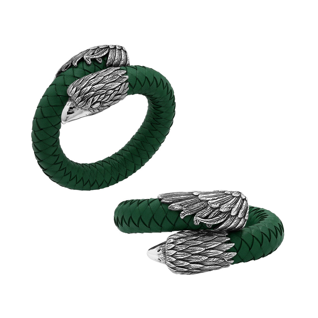 AB-1195-LT-Green-S Sterling Silver Bracelet With Green Leather Jewelry Bali Designs Inc 