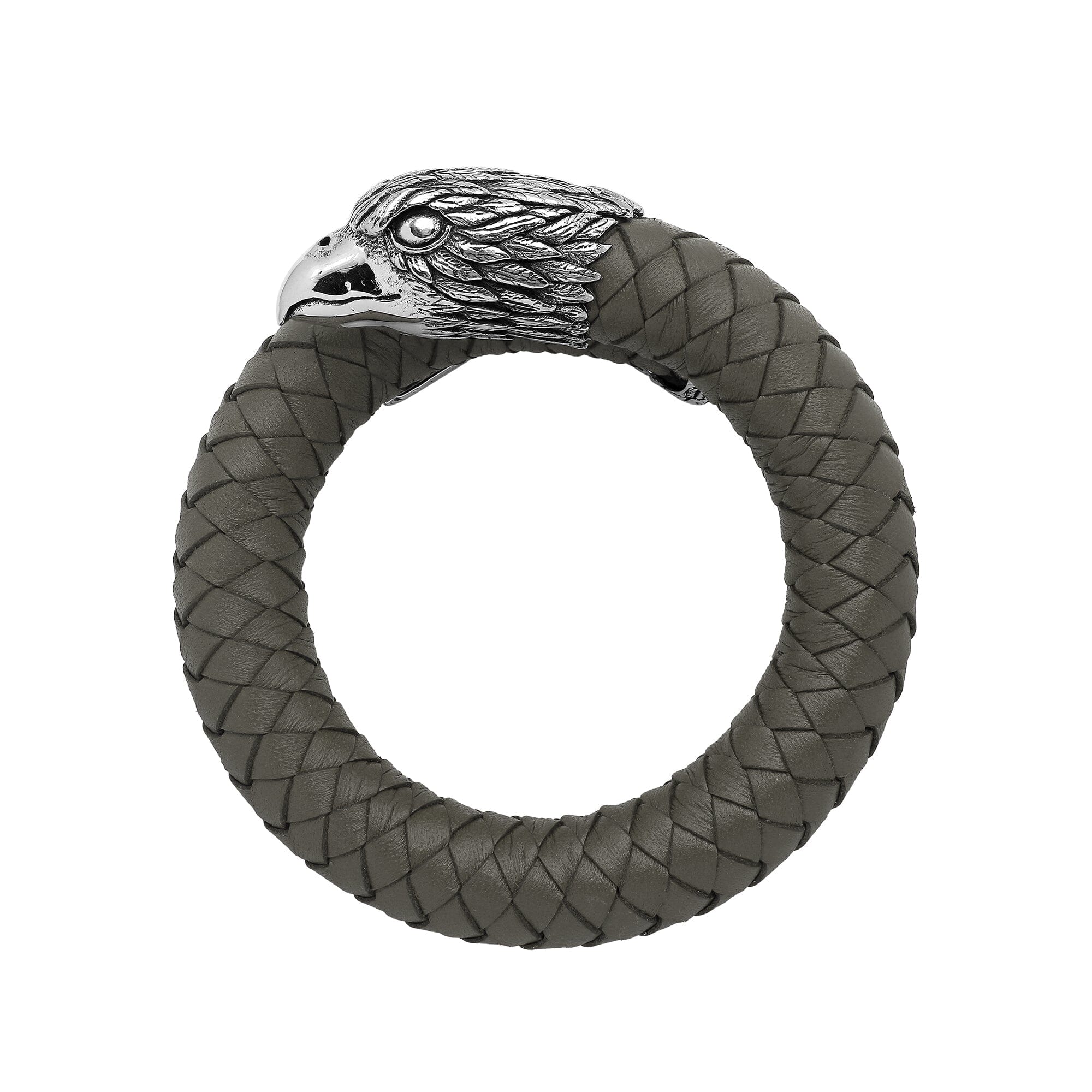 925 Sterling Silver Eagle Bracelet With Grey Leather On White Background