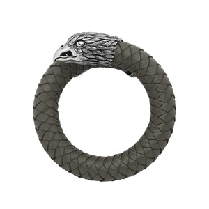 925 Sterling Silver Eagle Bracelet With Grey Leather On White Background
