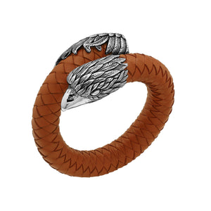 925 Sterling Silver Eagle Bracelet With Orange Leather On White Background