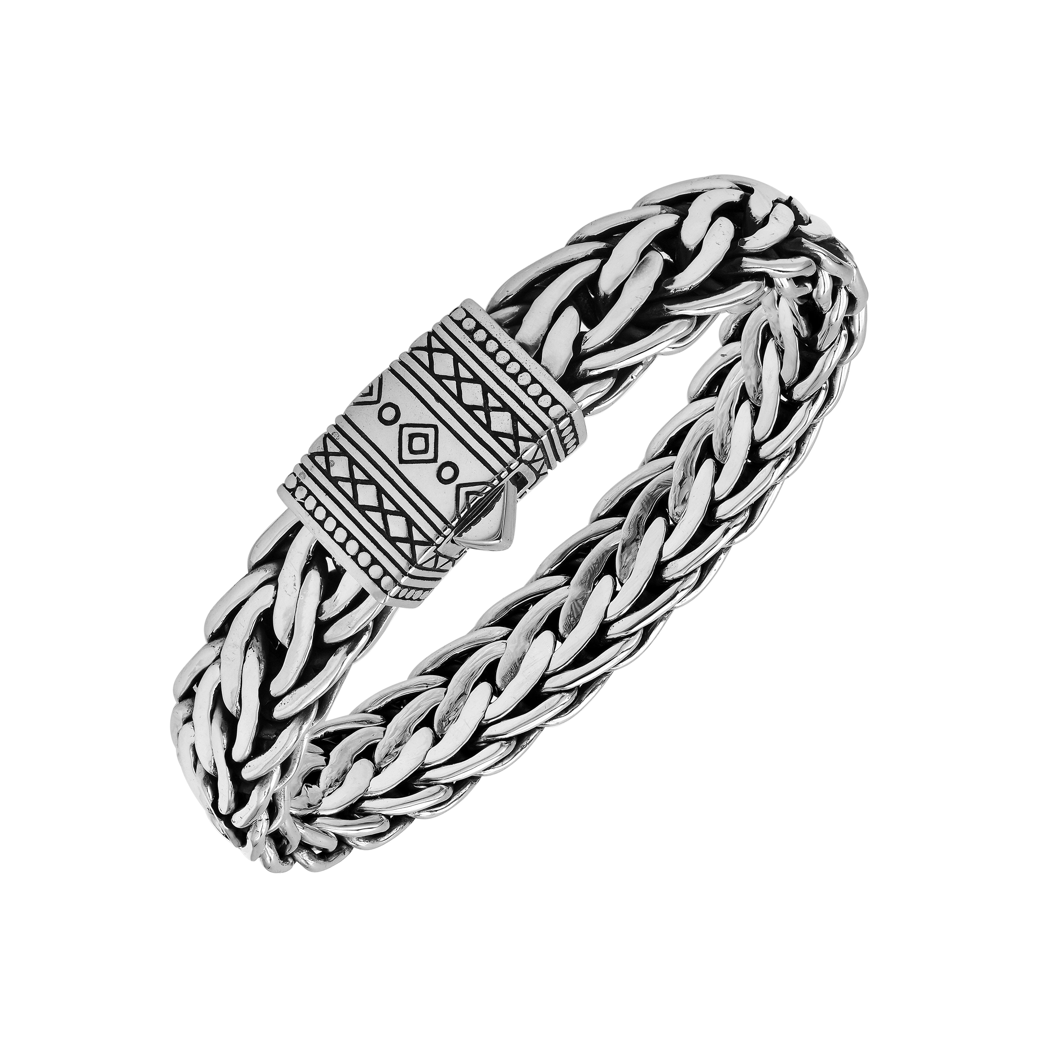 925 Sterling Silver Push Clasp Bracelet With 5X12MM Chain On White Background