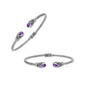 925 Sterling Silver Twisted Bangle With Amethyst Quartz On White Background
