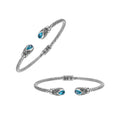 925 Sterling Silver Blue Topaz Quartz Bangle With Hinge Lock And Engraved Balinese Design