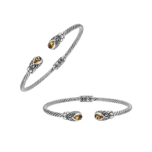 Sterling silver twisted rope bangle with citrine quartz stones handcrafted design.