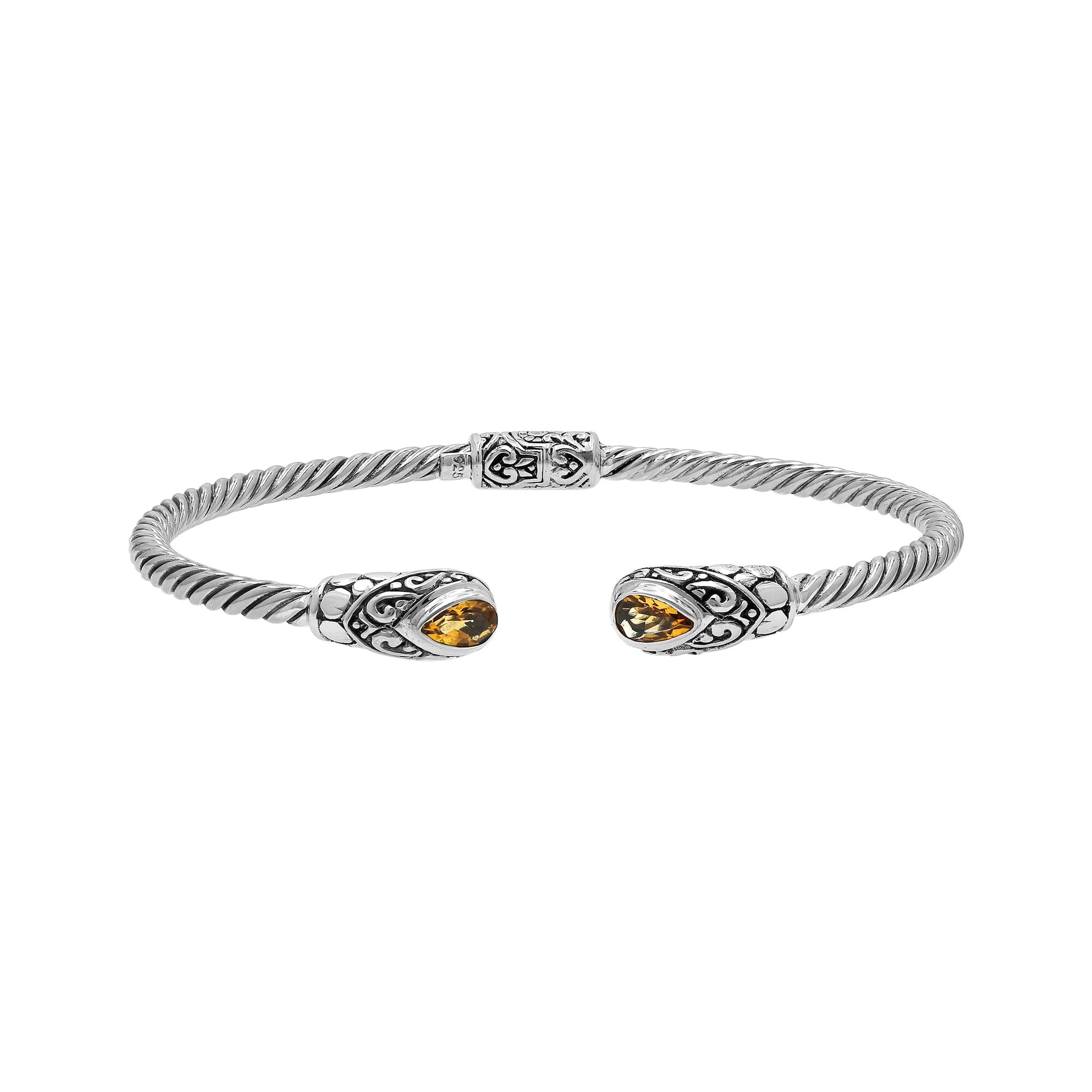 Sterling silver twisted rope bangle with citrine quartz stones handcrafted design.