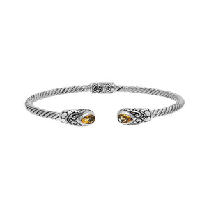 Sterling silver twisted rope bangle with citrine quartz stones handcrafted design.