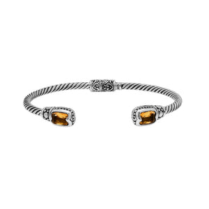Silver twisted cable bangle in 925 sterling silver with Citrine Quartz and Balinese engraving.