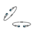 Silver twisted cable bangle in 925 sterling silver with Blue Topaz Quartz and Balinese engraving.