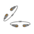 Silver twisted cable bangle in 925 sterling silver with Citrine Quartz ends and Balinese engraving.