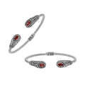 Silver twisted cable bangle in 925 sterling silver with Garnet Quartz ends and Balinese engraving.
