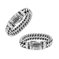 925 sterling silver heavy curb chain bracelet with engraved box clasp lock.