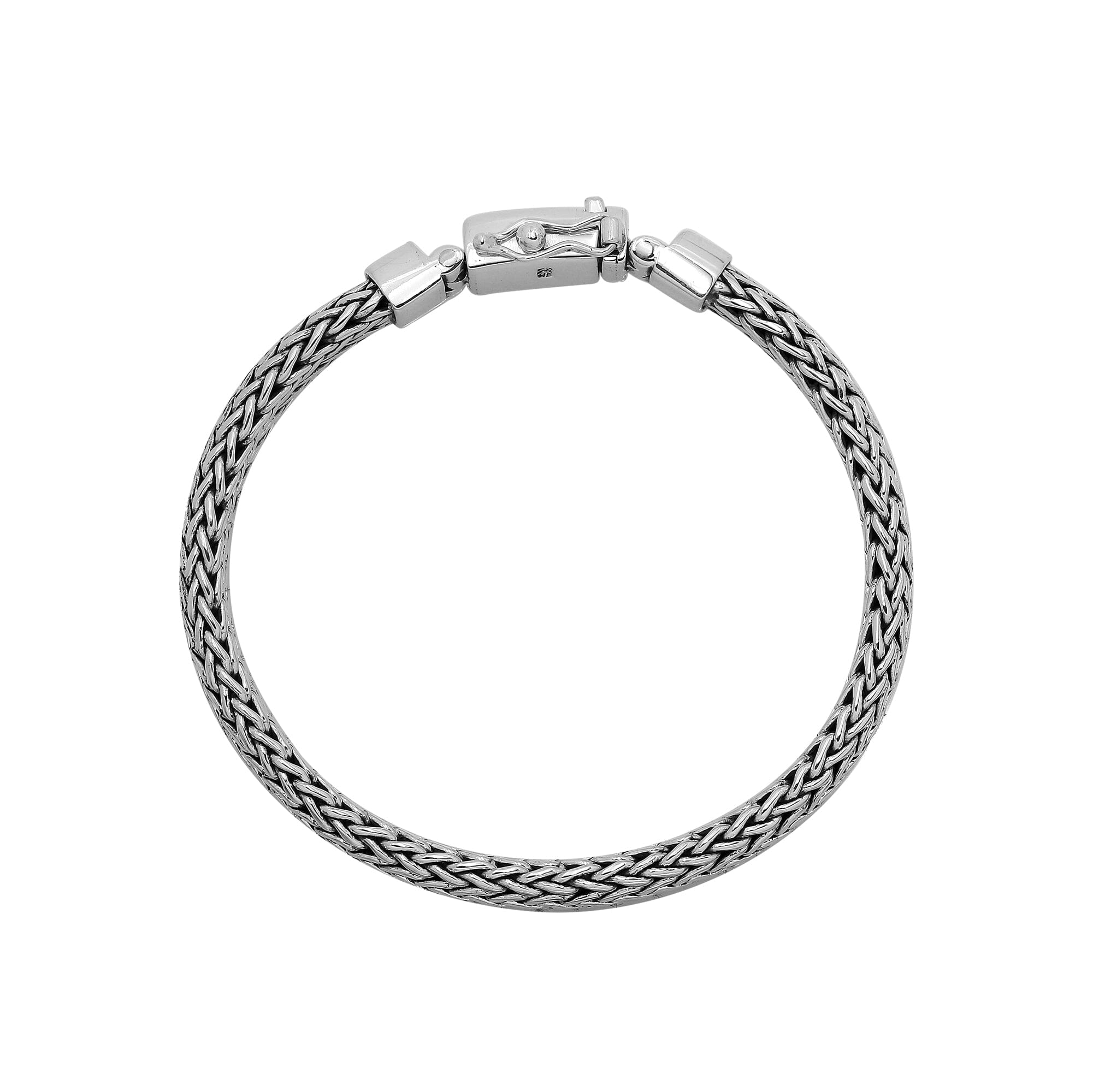 925 sterling silver wheat chain bracelet with mirror finish and secure box clasp lock.