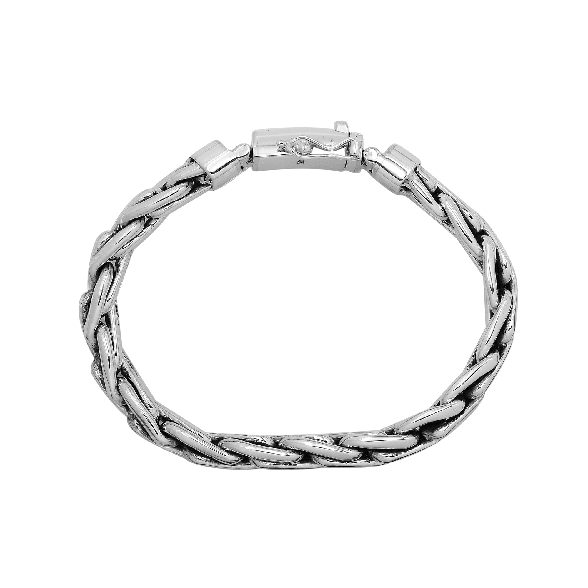 925 sterling silver twisted link bracelet with box clasp, handcrafted in Bali.